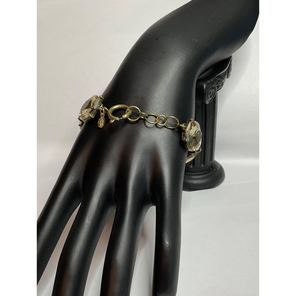Kirks Folly Link Bracelet Antique-finish/Warm Gold-tone Champagne Crystals 7" - Picture 4 of 10
